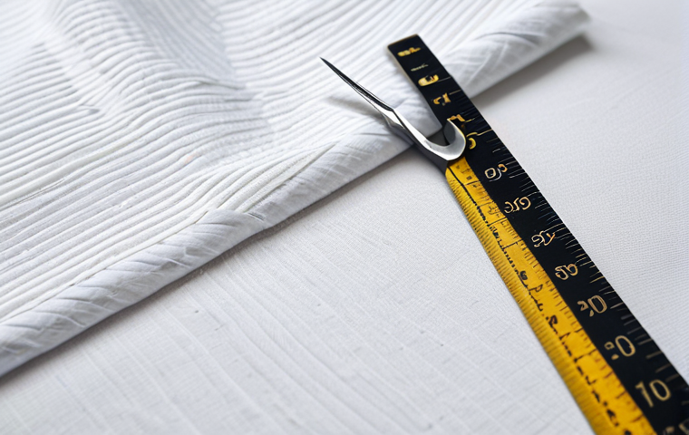 Dobok Material Comparison**
"A tailor's workshop, showcasing swatches of cotton, polyester, and a cotton-polyester blend fabric, all in white. Include a measuring tape, scissors, and sewing needles. Focus on the textures and weave of each material. safe for work, appropriate content, professional presentation, fabric samples, perfect lighting, textile photography"
**