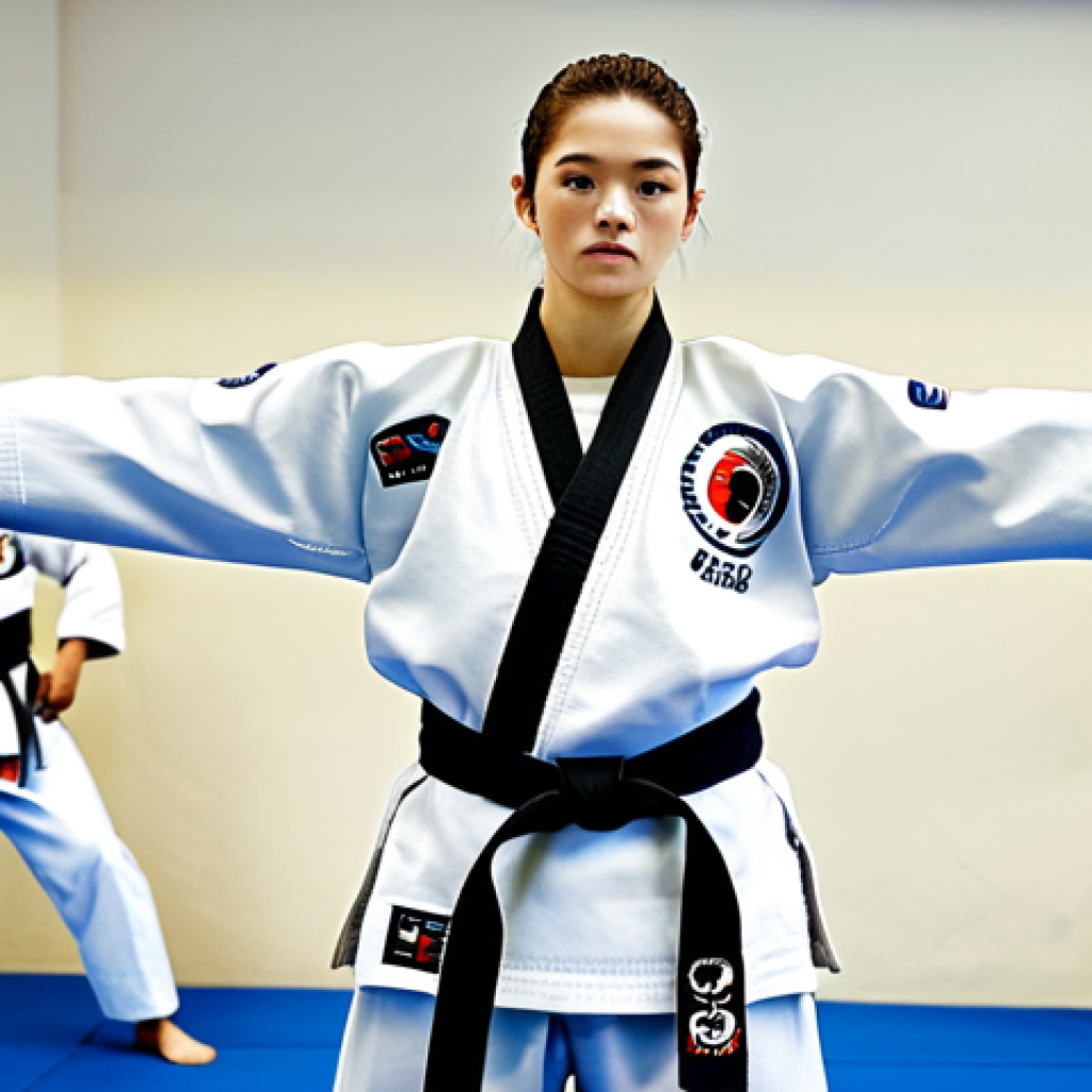 태권도 트레이너 자격증 과정 - The Dedicated Student**
A young adult, male or female, fully clothed in a traditional Taekwondo *do...