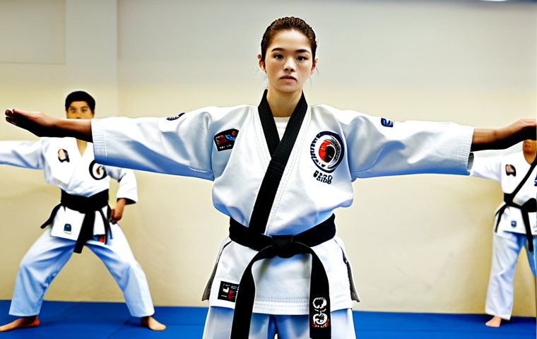 태권도 트레이너 자격증 과정 - The Dedicated Student**
A young adult, male or female, fully clothed in a traditional Taekwondo *do...