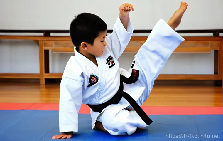 태권도 초보자가 주의해야 할 점 - **A vibrant Taekwondo dojang bustling with activity, depicting a diverse group of students of all ag...
