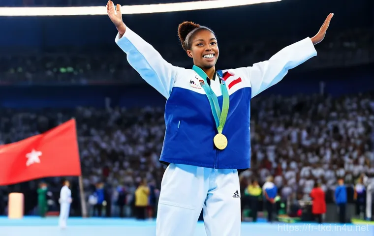 태권도와 올림픽 이야기 - **Prompt 1: French Olympic Gold - Althéa Laurin's Triumph at Paris 2024**
A powerful and radiant...